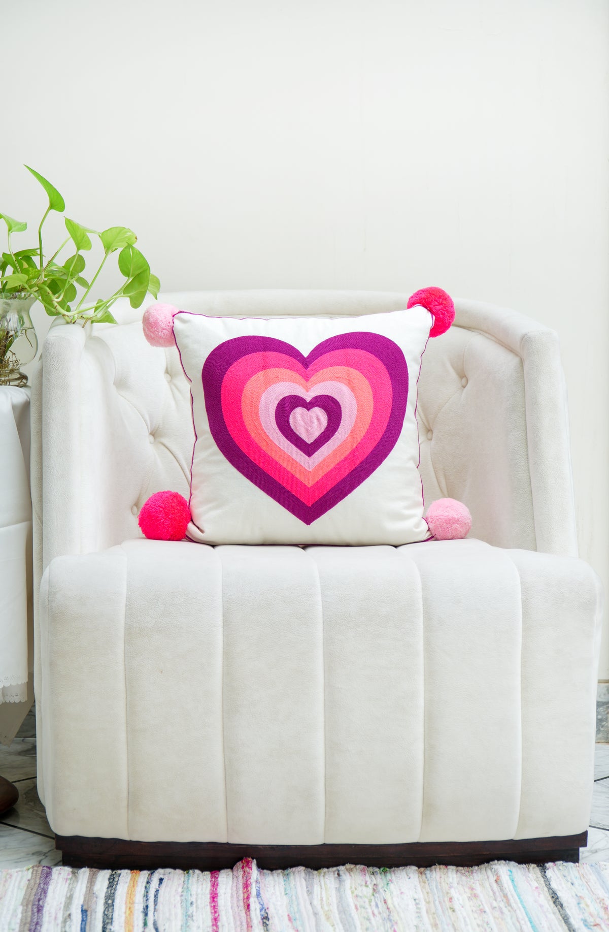 Retro Heart Embroidered cushion cover