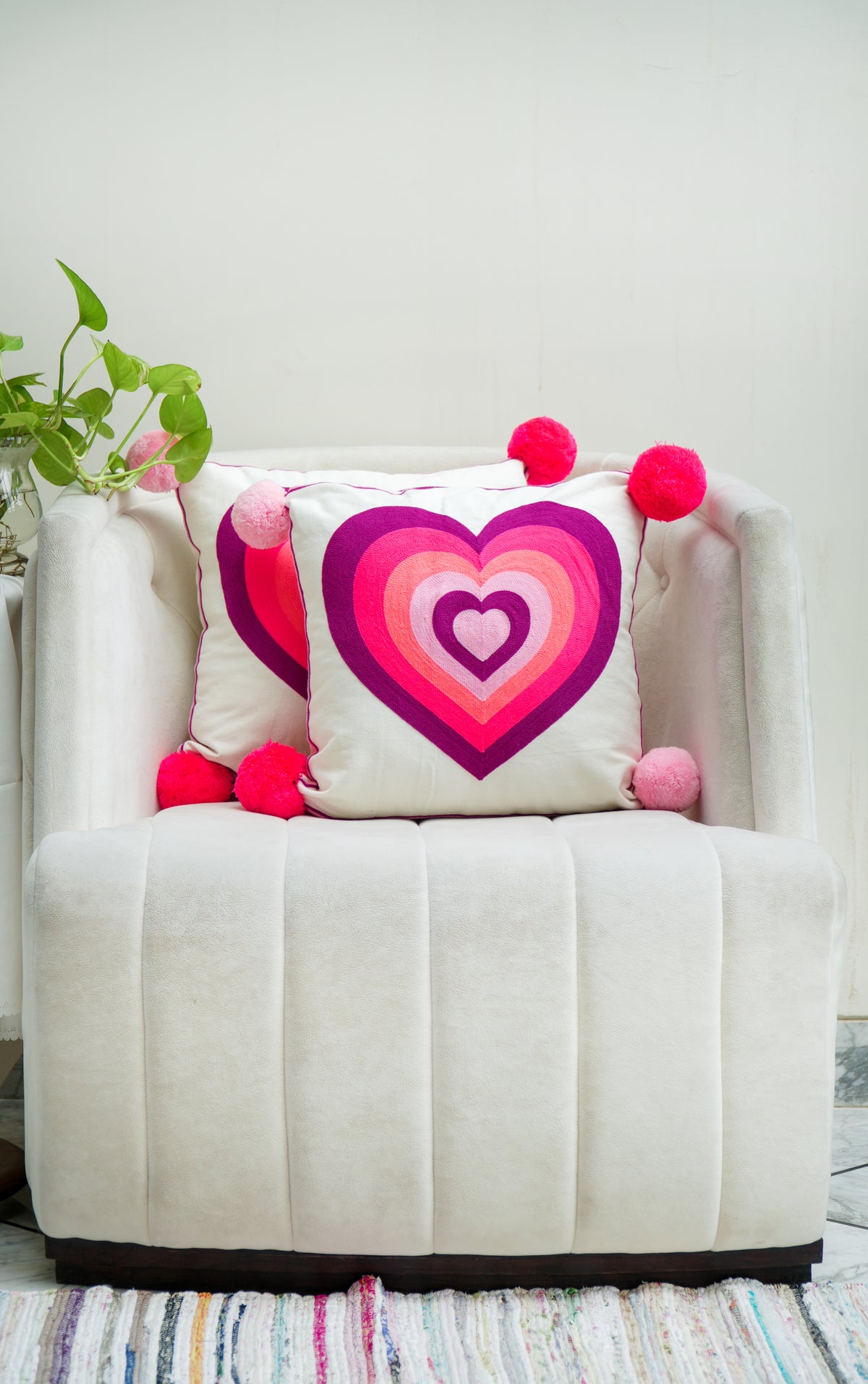 Retro Heart Embroidered cushion cover