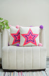 Pink Star Embroidered cushion cover