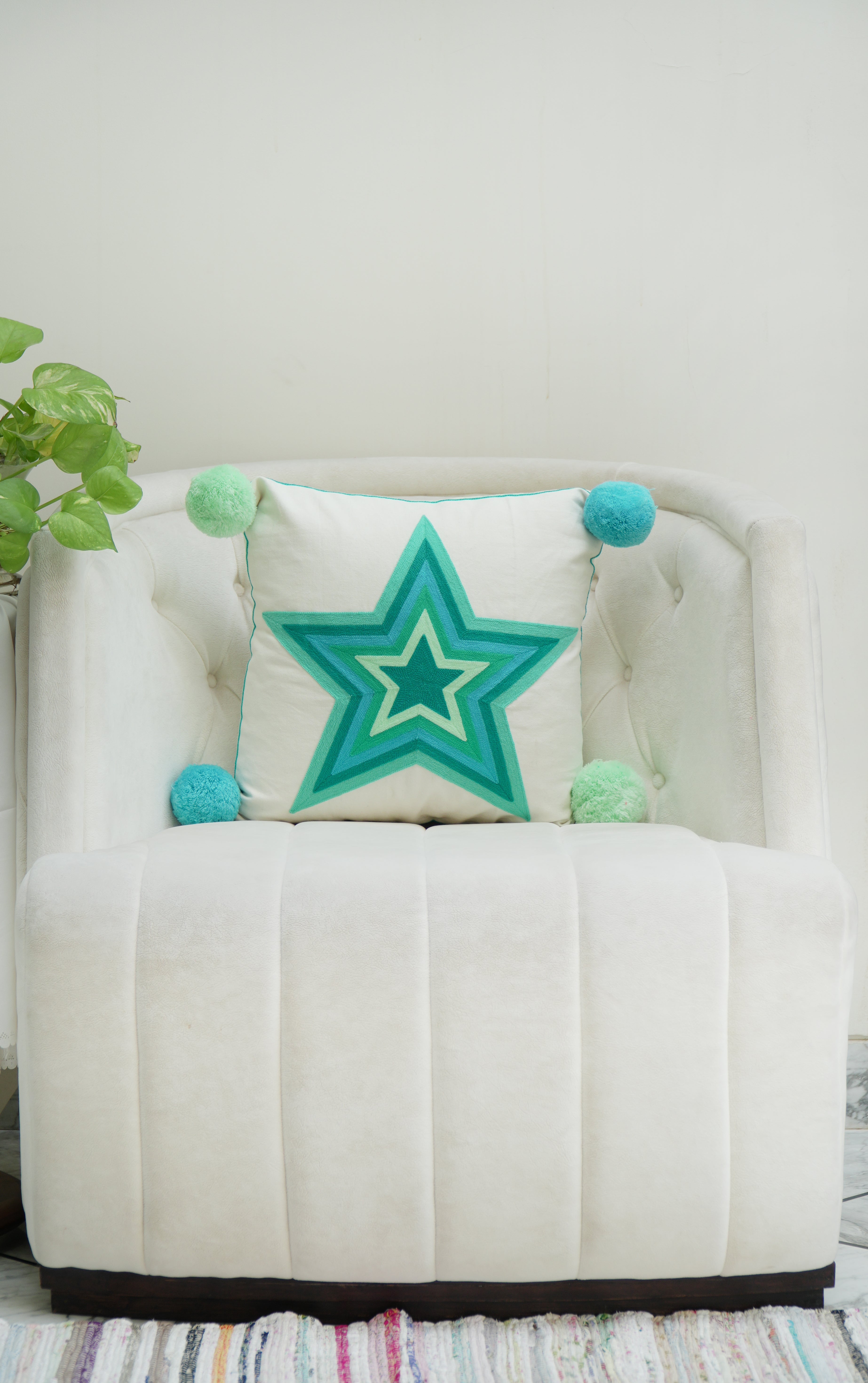 Blue Star Embroidered cushion cover