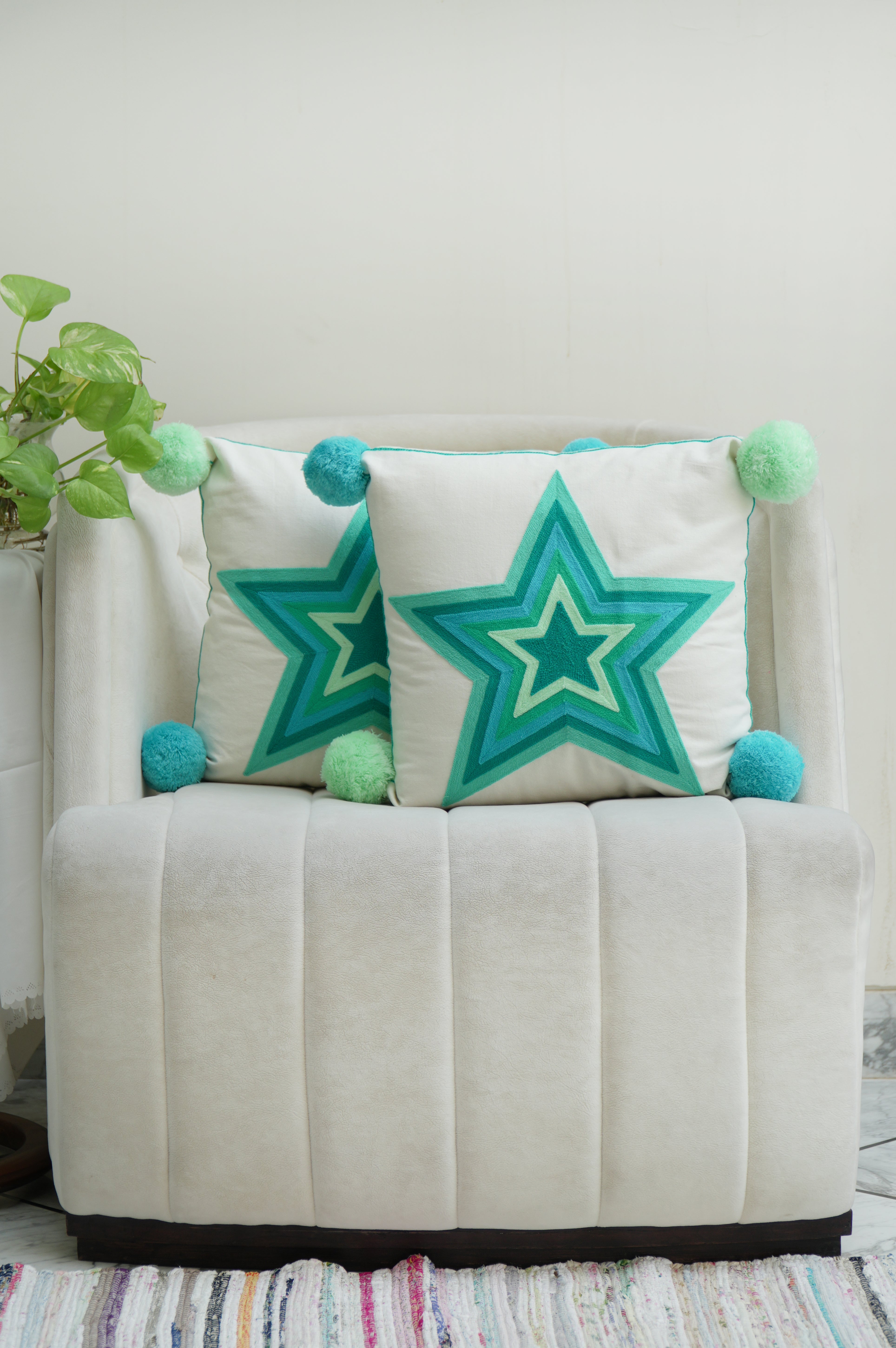 Blue Star Embroidered cushion cover