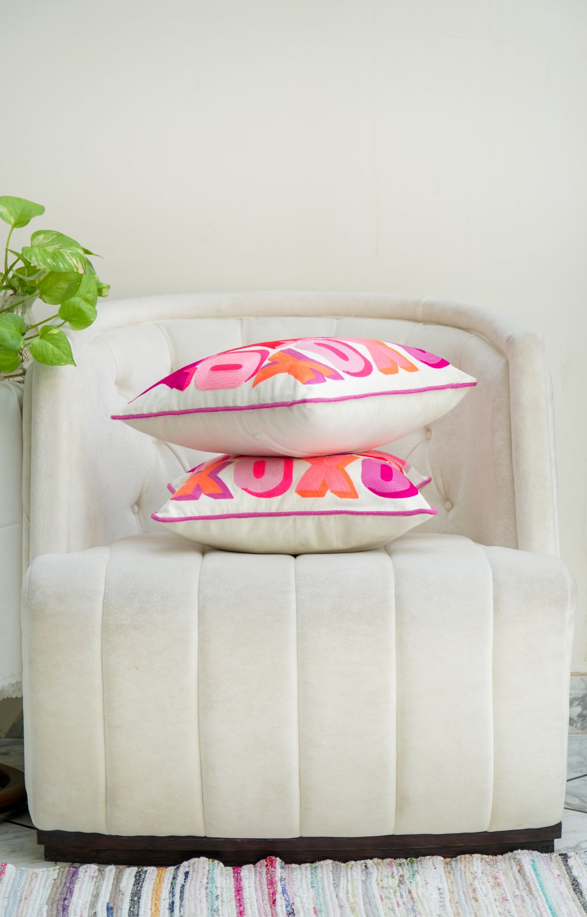 XOXO Embroidered 16 x16 inches cushion cover