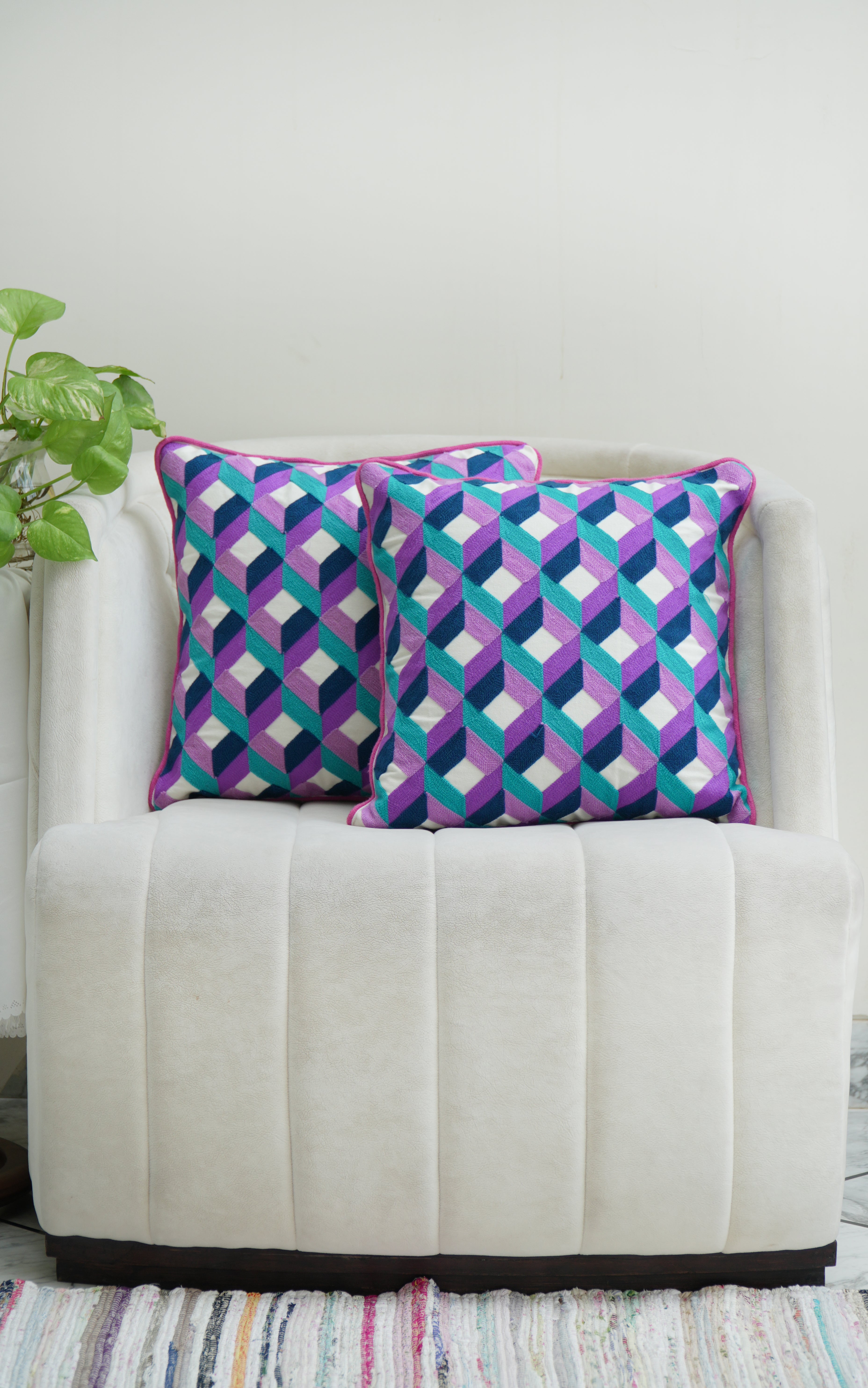 Purple Diamonds Embroidered cushion cover