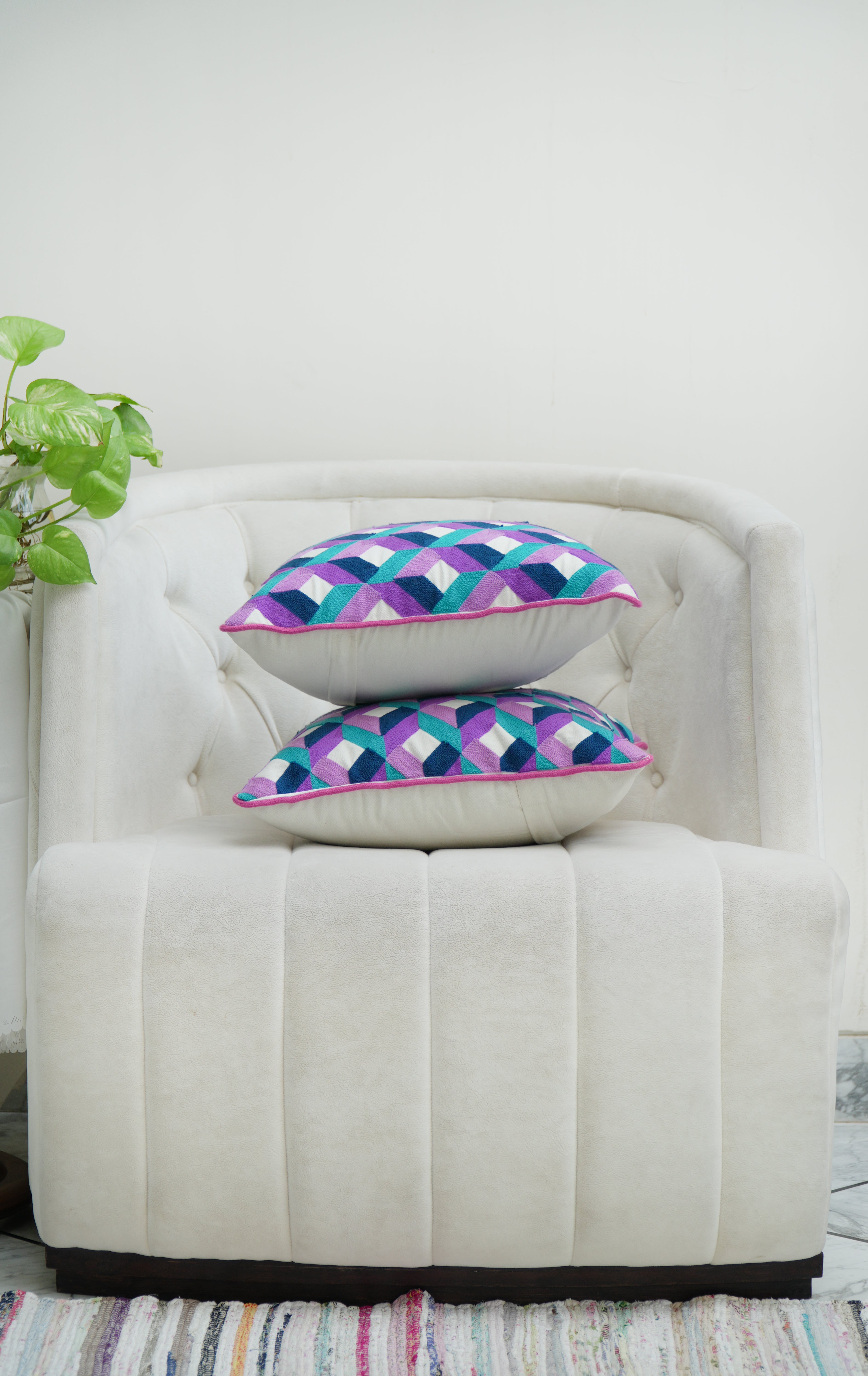 Purple Diamonds Embroidered cushion cover