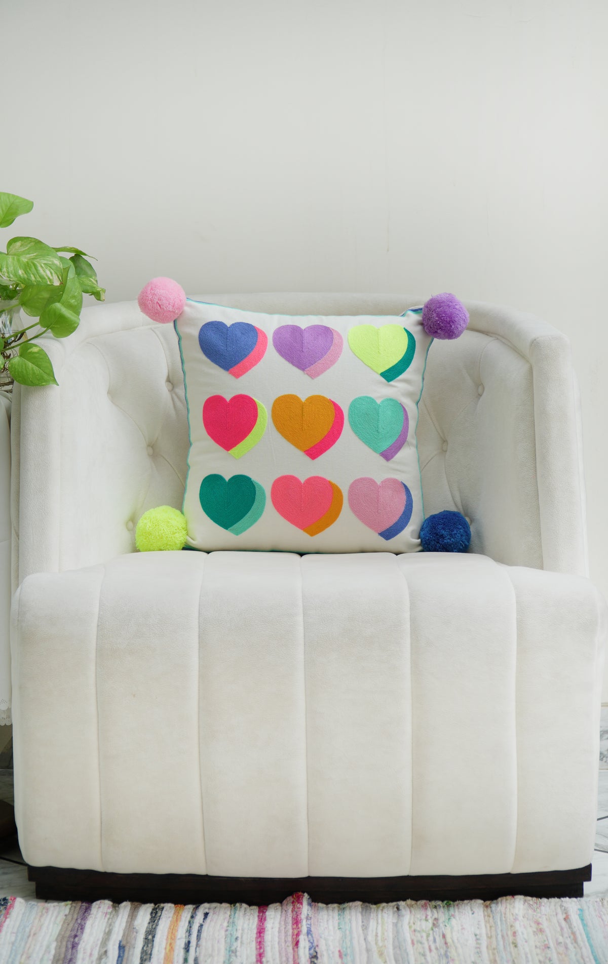 Multi Hearts Embroidered cushion cover