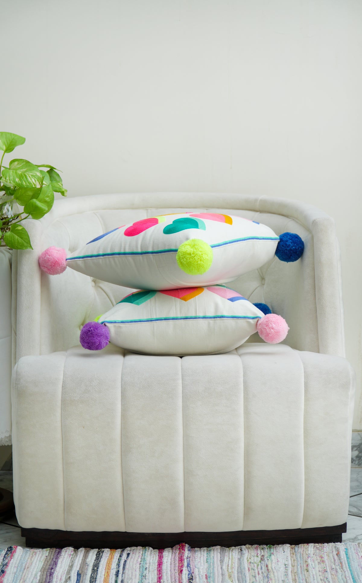 Multi Hearts Embroidered cushion cover