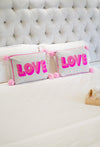 Pink LOVE Embroidered cushion cover