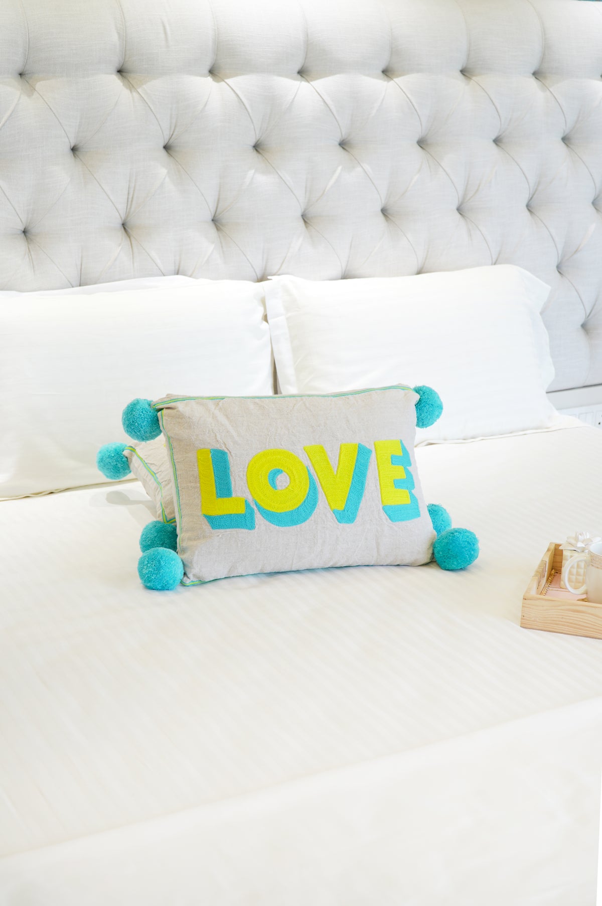 Blue LOVE Embroidered cushion cover