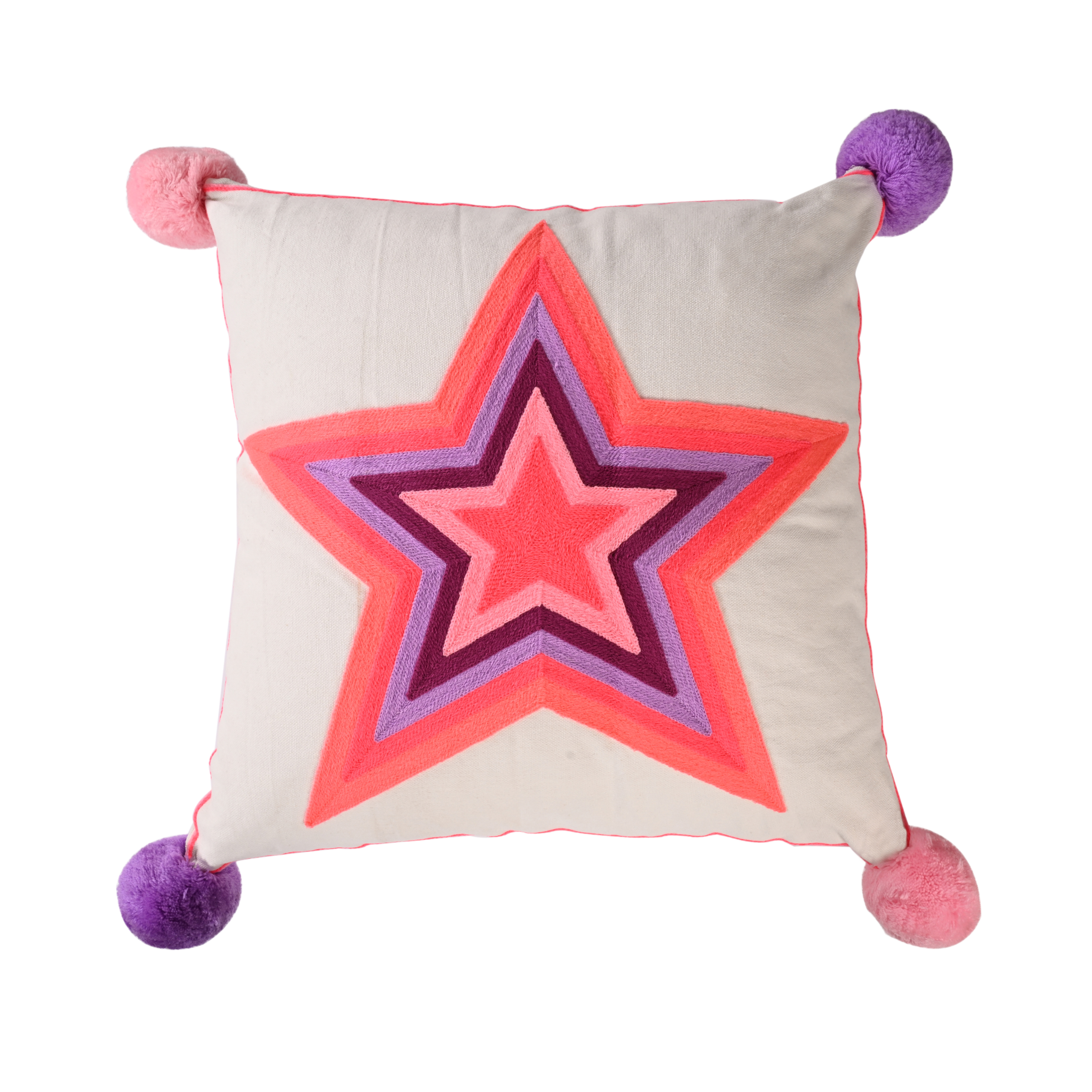 Pink Star Embroidered cushion cover