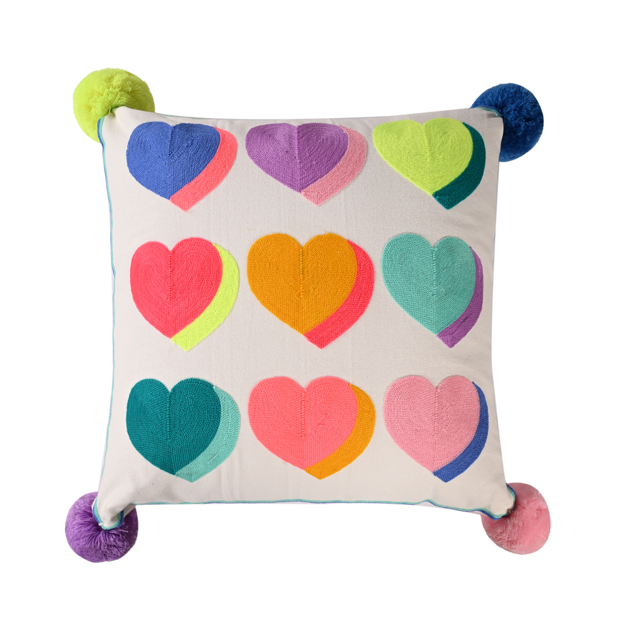 Multi Hearts Embroidered cushion cover