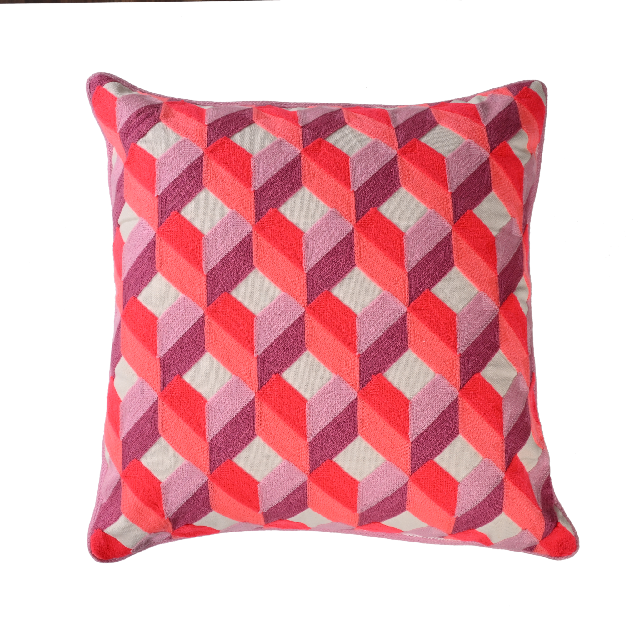 Pink Diamonds Embroidered cushion cover