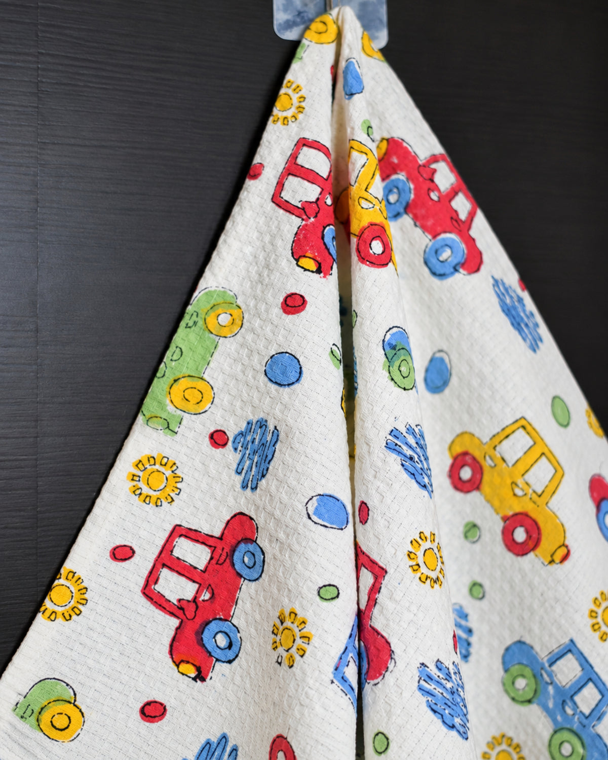 Pink Lemon Colourful car print with blue border towel image 2
