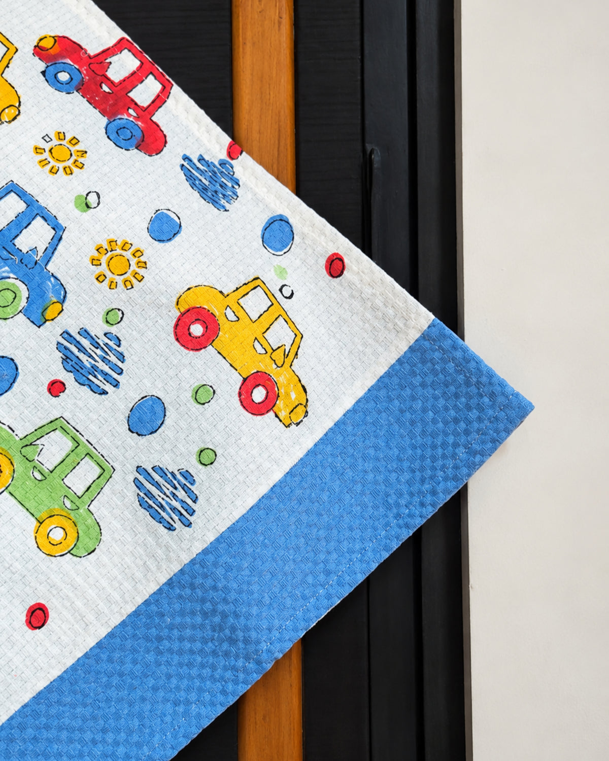 Pink Lemon Colourful car print with blue border towel image 3