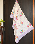 Pink Lemon Unicorns, rainbows, purple stars and lavender striped border towel image 1