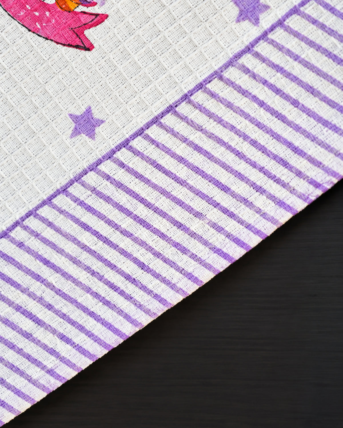 Pink Lemon Unicorns, rainbows, purple stars and lavender striped border towel image 3