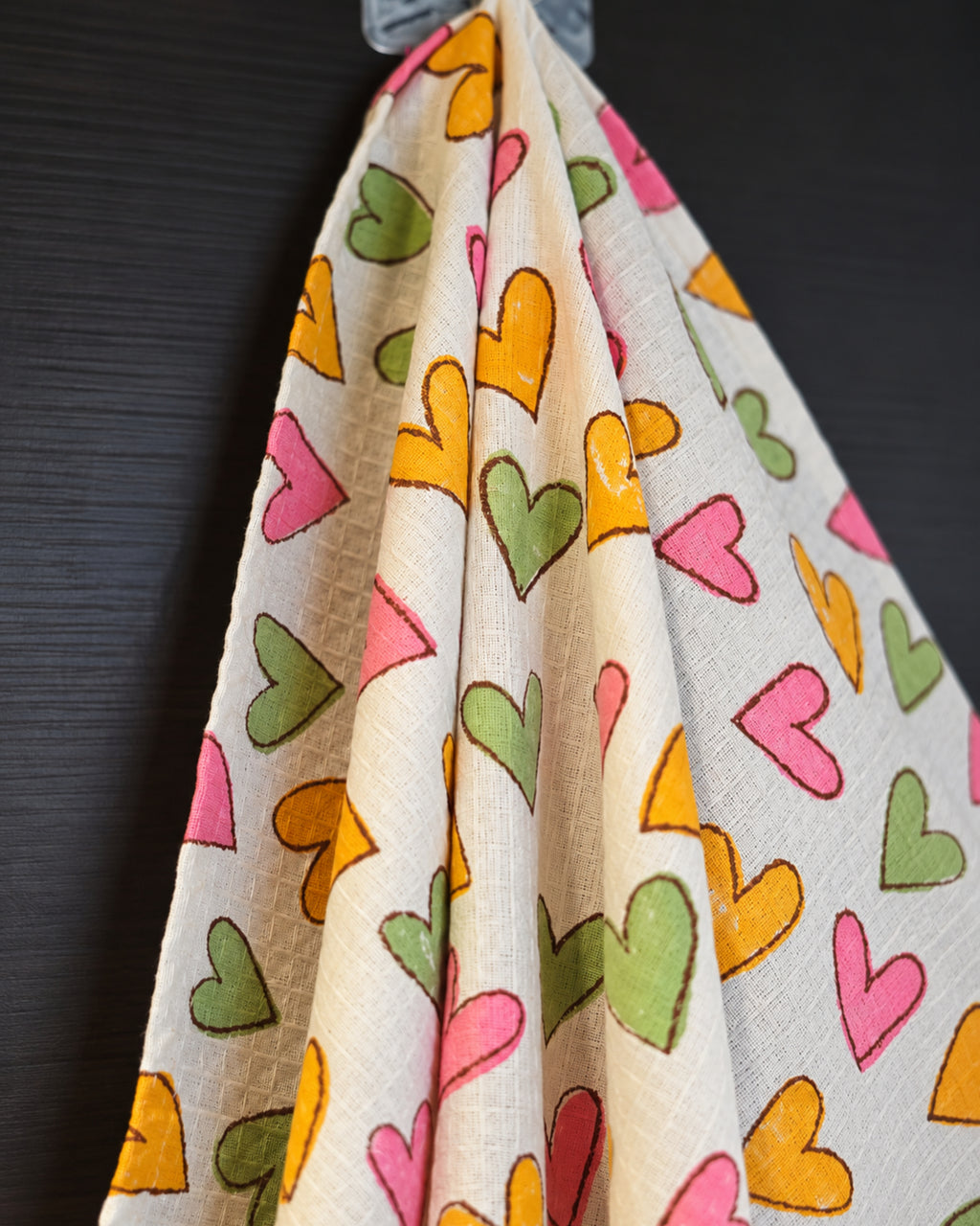 Pink Lemon Pink, yellow and green heart print with pink border towel image 4