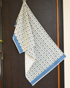 Pink Lemon Blue floral and navy hearts print with striped border towel photo 3