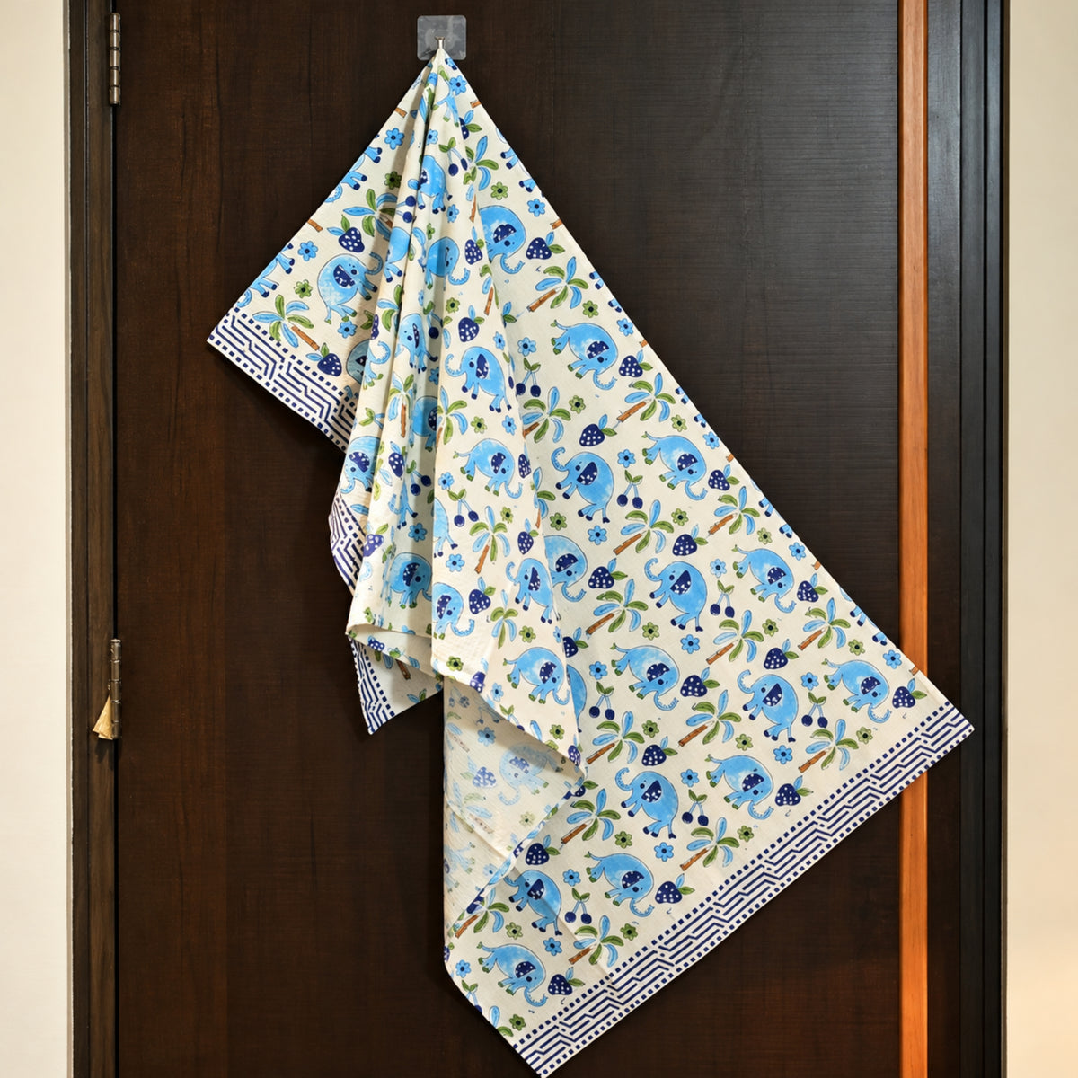 Pink Lemon Multicoloured elephant print and yellow geometric border towel photo 1