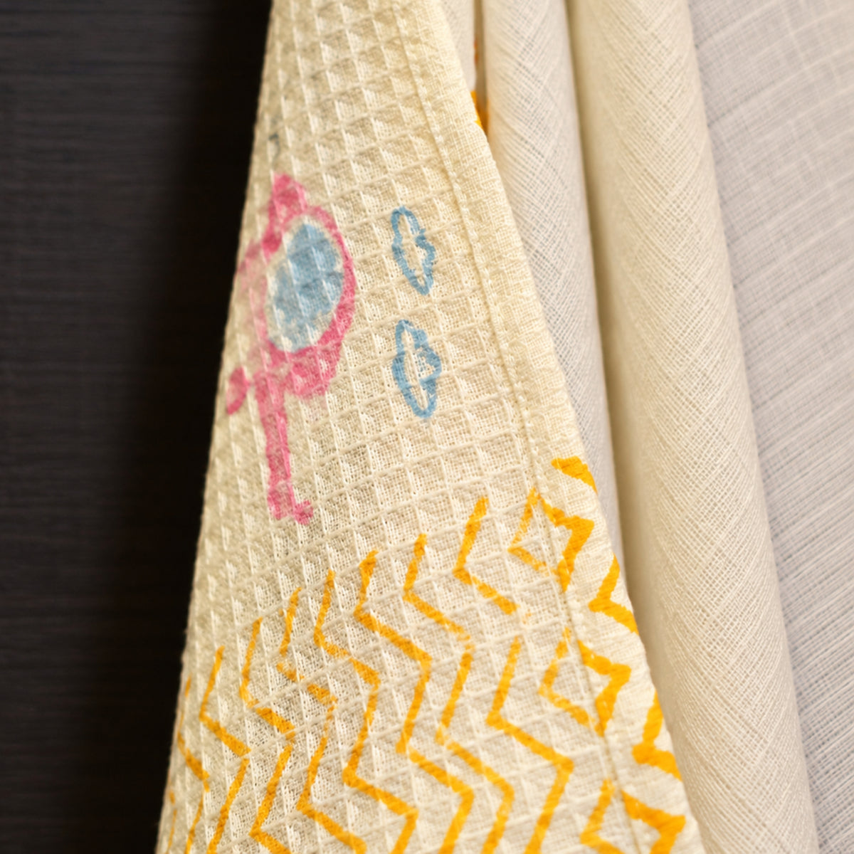 Pink Lemon Blue elephants and palm-tree motifs with navy geometric border towel photo 5