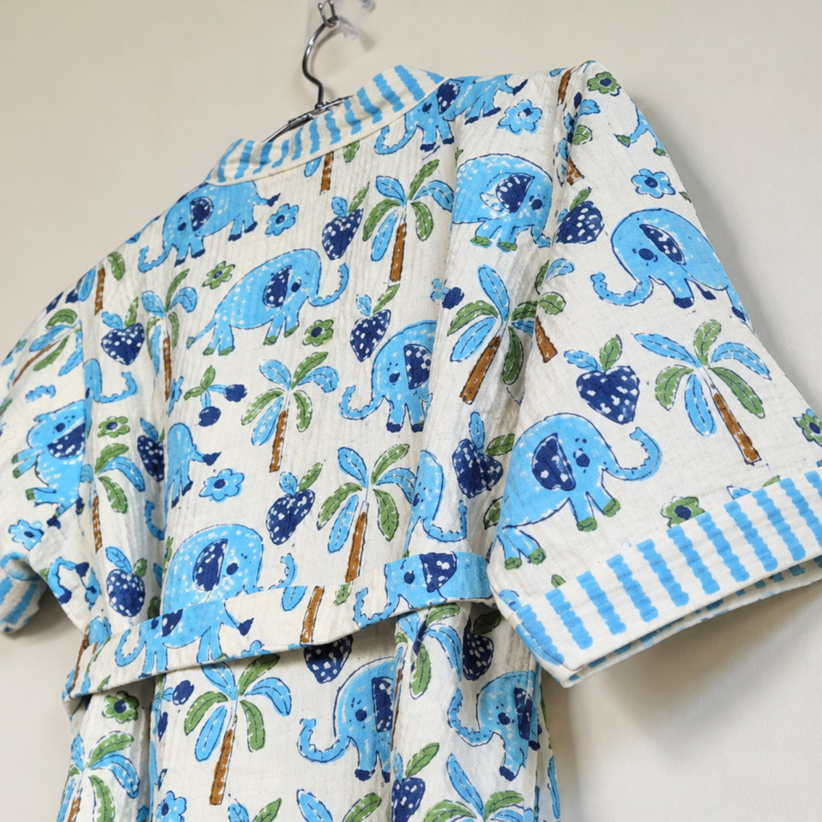Kids Cotton Waffle Bathrobe – Blue Elephant & Palm Tree Print | Pink Lemon - image 26