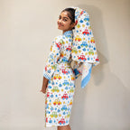 Kids Cotton Waffle Bathrobe – Colourful Car Print with Blue Stripes | Pink Lemon - image 40
