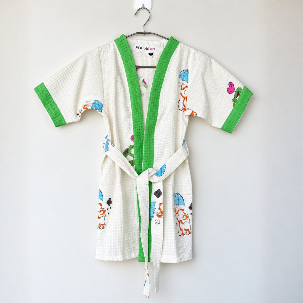 Cute Elephant Printed Cotton Waffle Bathrobe for Kids - image 11