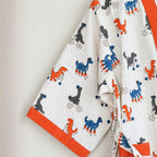 Kids Cotton Waffle Bathrobe – Dinosaur Print with Orange Borders | Pink Lemon - image 43