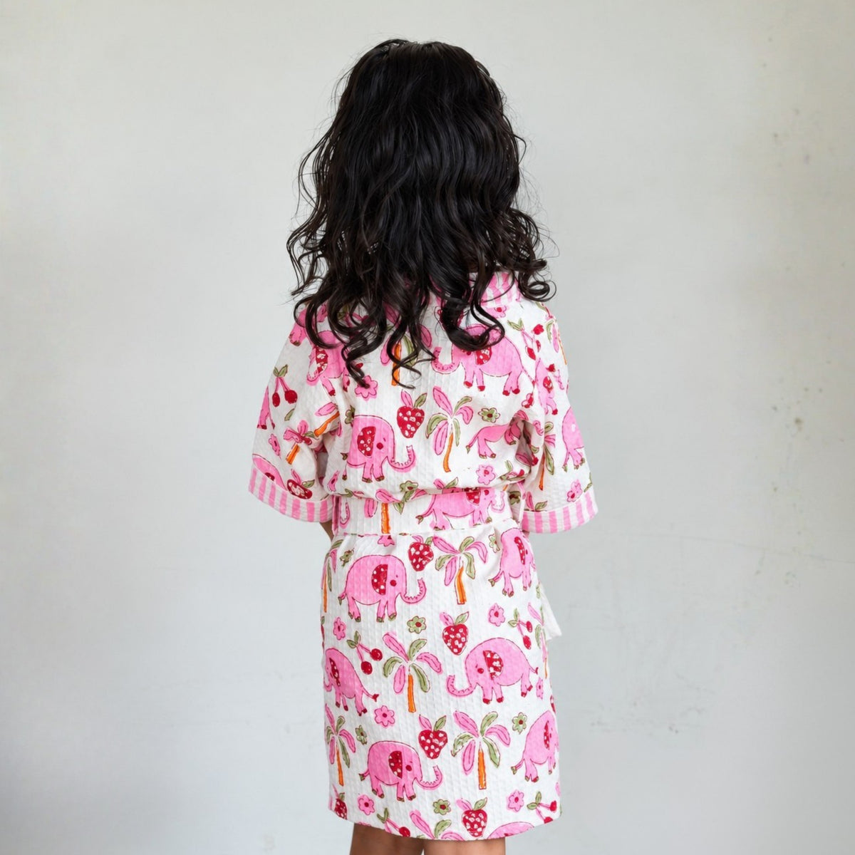 Kids Cotton Waffle Bathrobe – Pink Elephant Printed Bathrobe for Kids - image 10