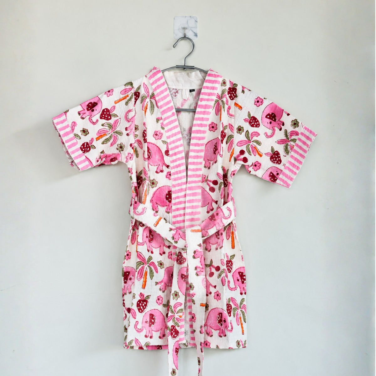 Kids Cotton Waffle Bathrobe – Pink Elephant Printed Bathrobe for Kids - image 6