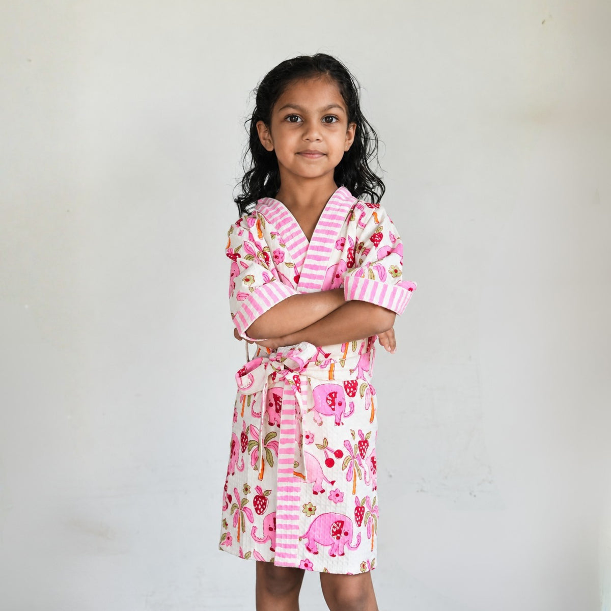 Kids Cotton Waffle Bathrobe – Pink Elephant Printed Bathrobe for Kids - image 7