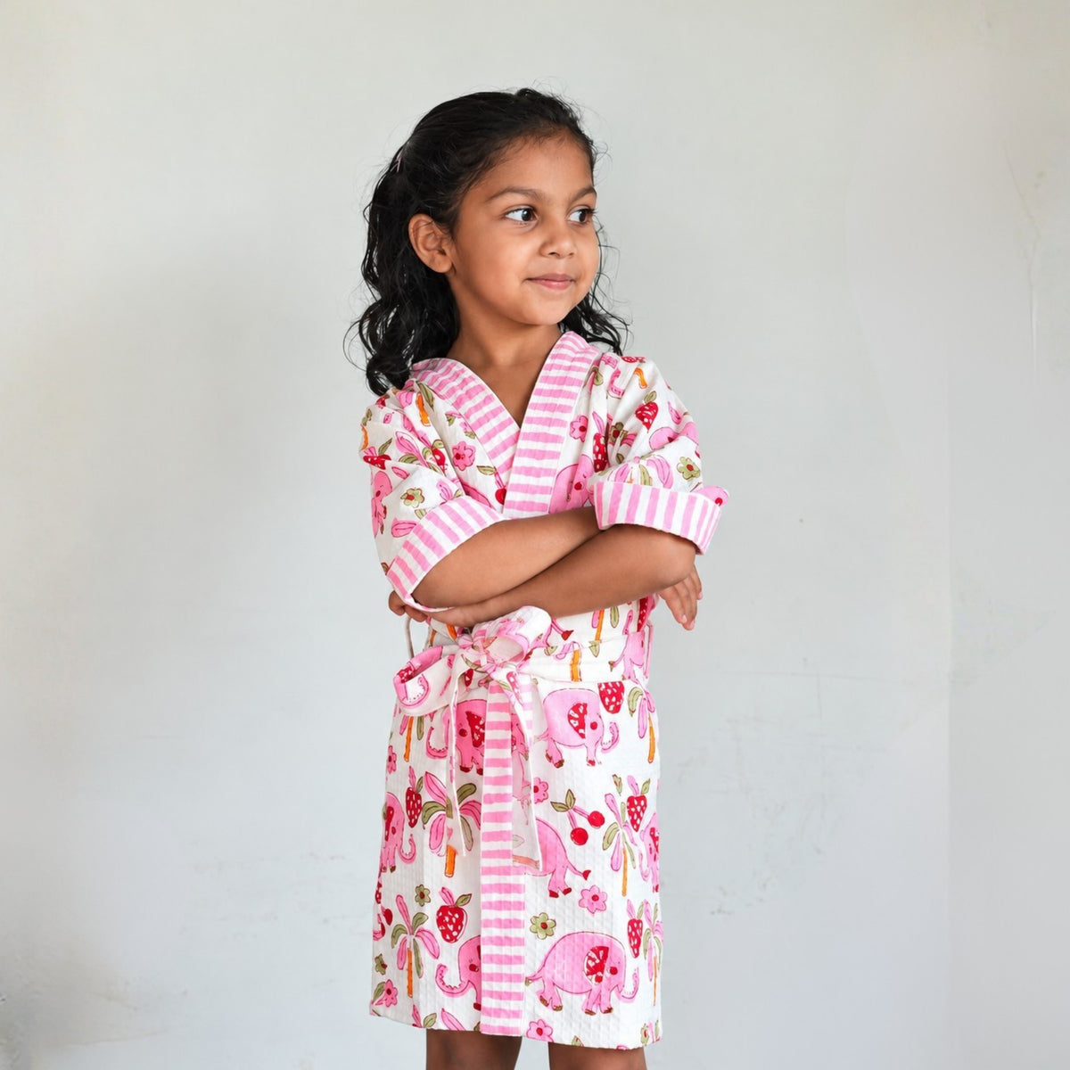 Kids Cotton Waffle Bathrobe – Pink Elephant Printed Bathrobe for Kids - image 8