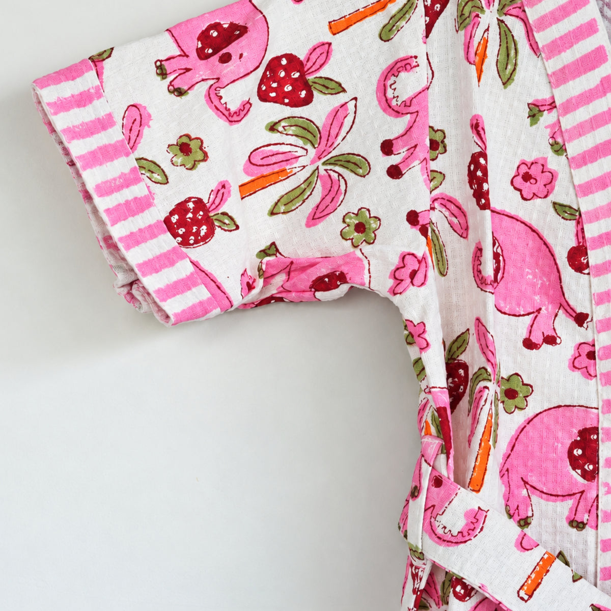 Kids Cotton Waffle Bathrobe – Pink Elephant Printed Bathrobe for Kids - image 9