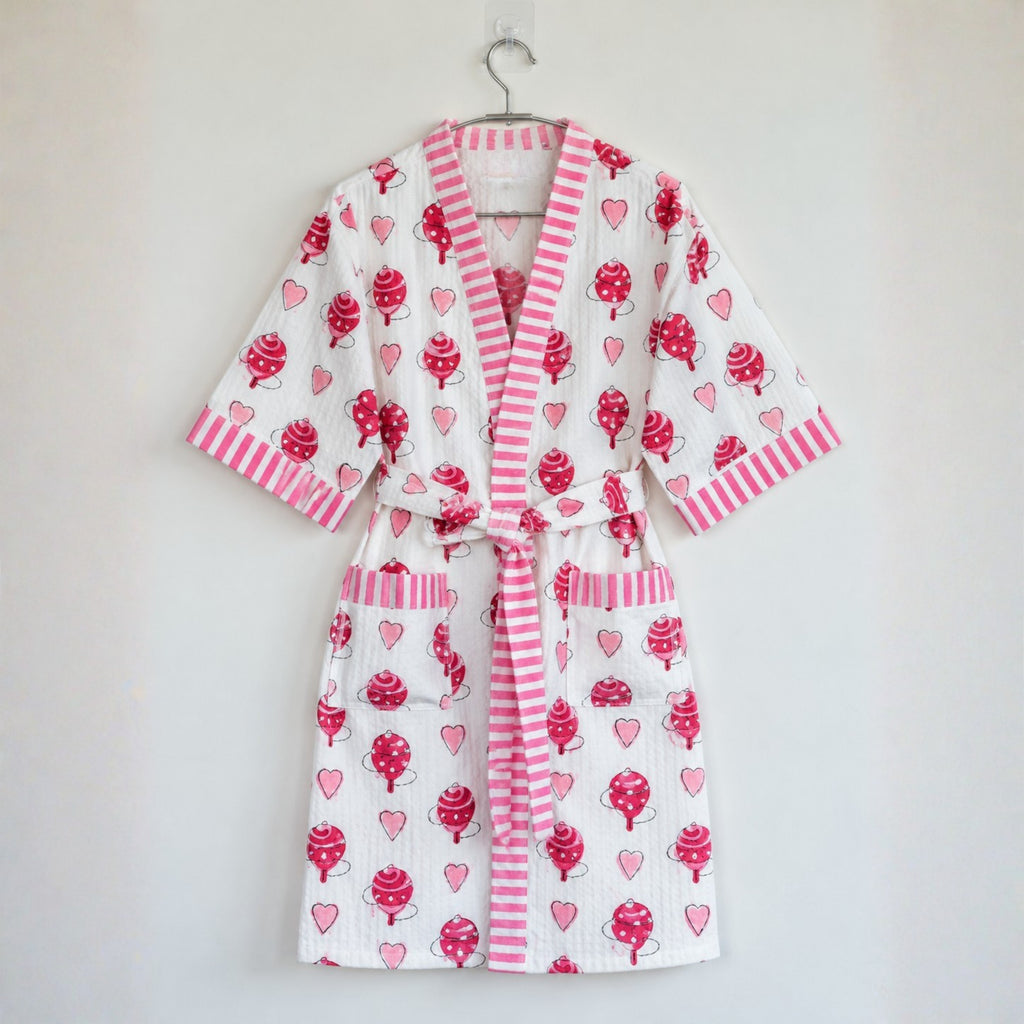 Kids Cotton Waffle Bathrobe – Pink Hearts & Lollipop Print | Pink Lemon - image 33