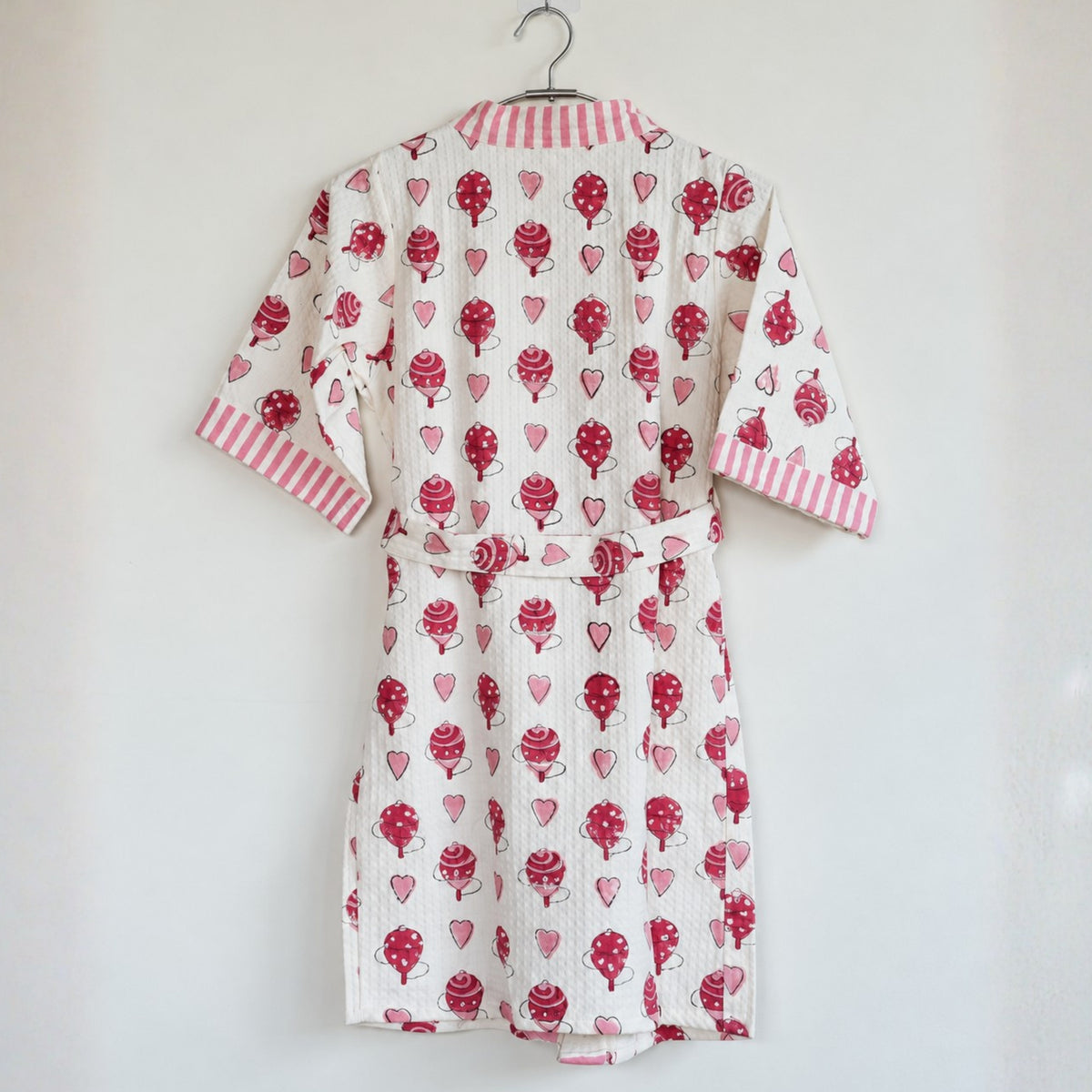 Kids Cotton Waffle Bathrobe – Pink Hearts & Lollipop Print | Pink Lemon - image 35