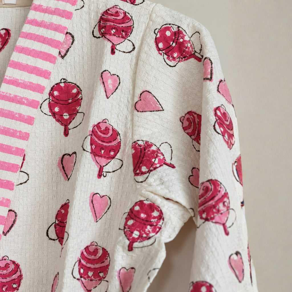 Kids Cotton Waffle Bathrobe – Pink Hearts & Lollipop Print | Pink Lemon - image 36