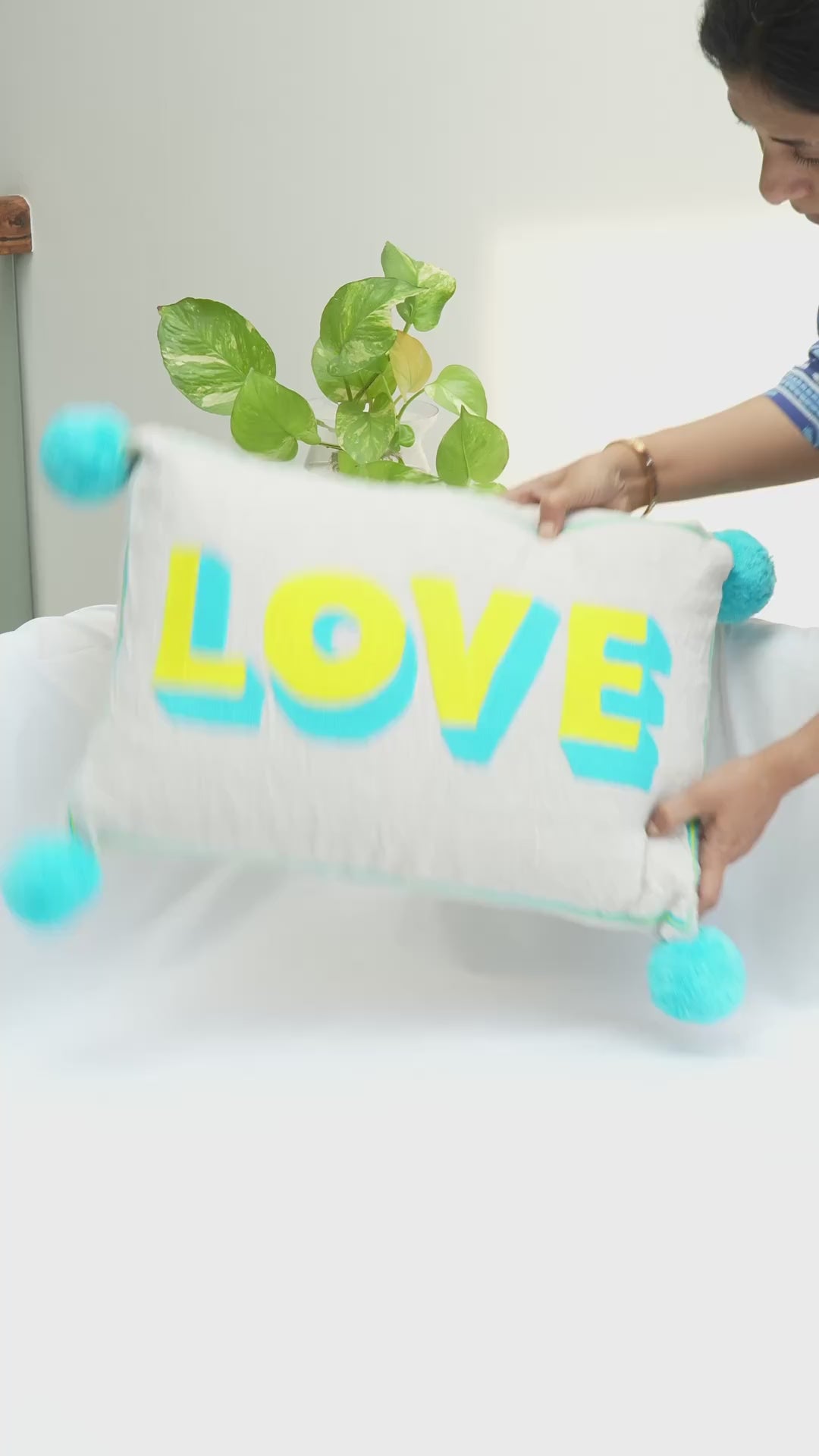 Blue LOVE Embroidered cushion cover