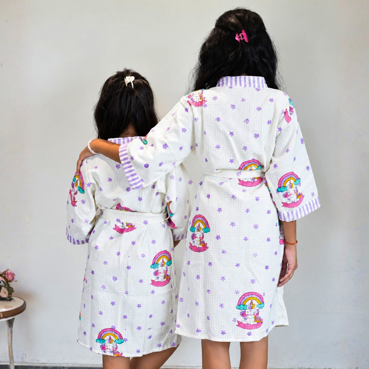 Rainbow & Purple Star Printed Cotton Waffle Bathrobe for Kids - image 19