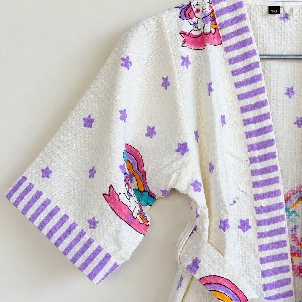 Rainbow & Purple Star Printed Cotton Waffle Bathrobe for Kids - image 20