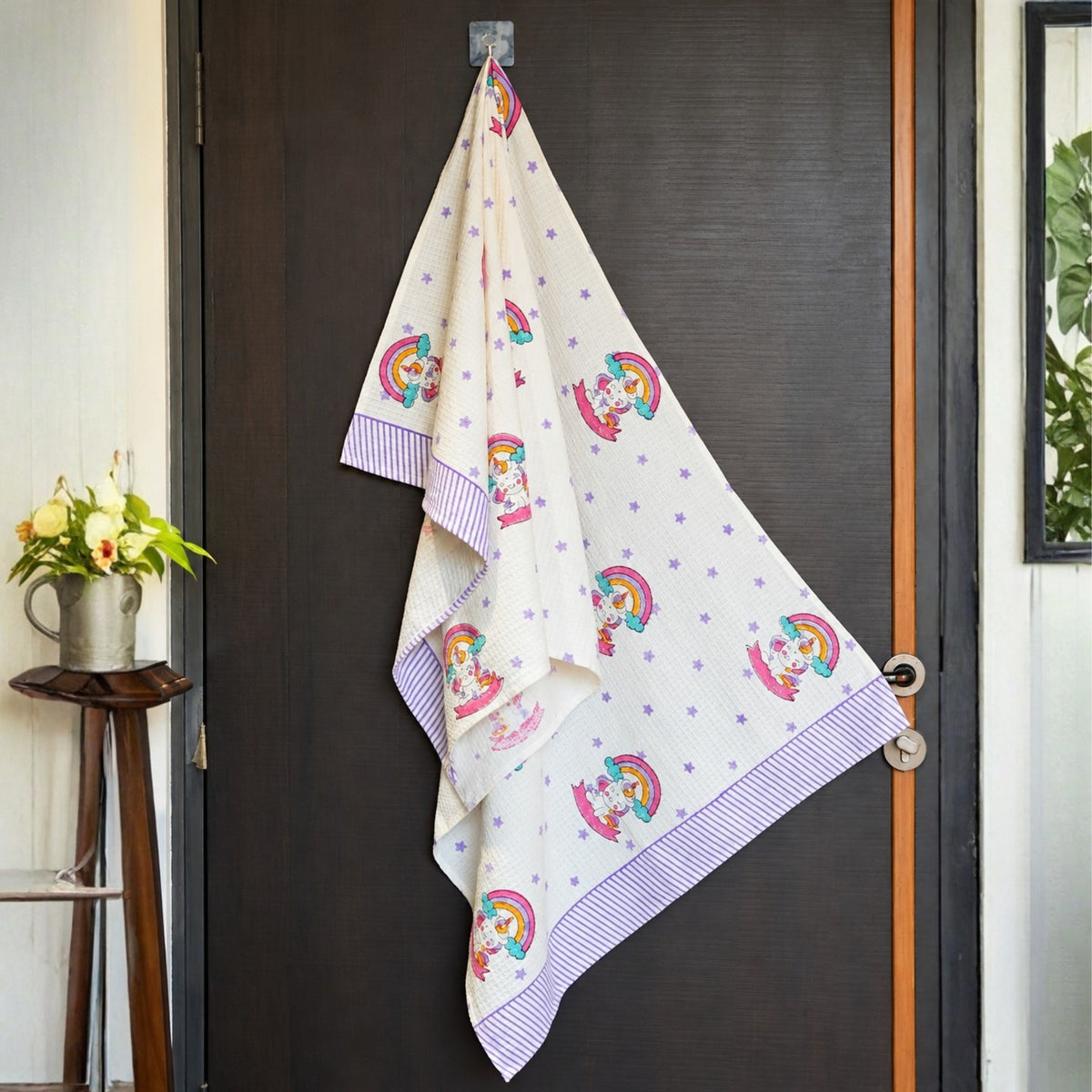 Rainbow & Purple Star Printed Cotton Waffle Bathrobe for Kids - image 21