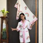 Kids Cotton Waffle Bathrobe – Rainbow & Unicorn Print with Pink Stripes - image 29