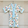 Kids Cotton Waffle Bathrobe – Hand Block Printed Sea Life Bathrobe with Blue Stripes - image 1