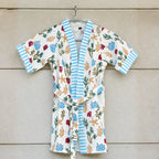 Kids Cotton Waffle Bathrobe – Hand Block Printed Sea Life Bathrobe with Blue Stripes - image 1