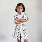 Kids Cotton Waffle Bathrobe – Hand Block Printed Sea Life Bathrobe with Blue Stripes - image 3